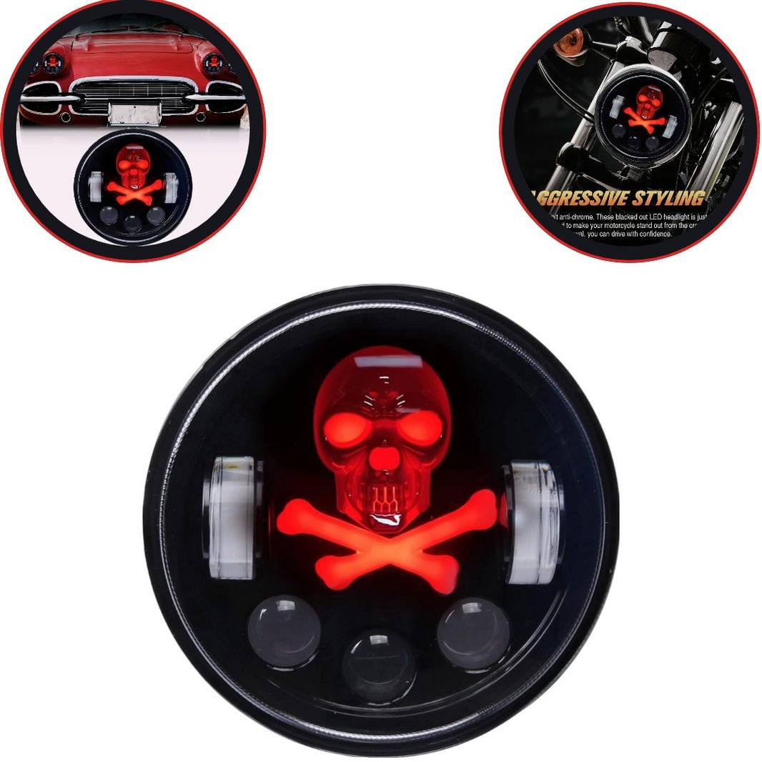 1 Pc Universal 5.75 Round Skull Headlights With RGB Function For Bikes And Cars