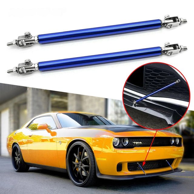 2 Pcs Set Universal Adjustable Blue Bumper Splitter Lip Spoiler Support Canard Rod For Cars (Medium)