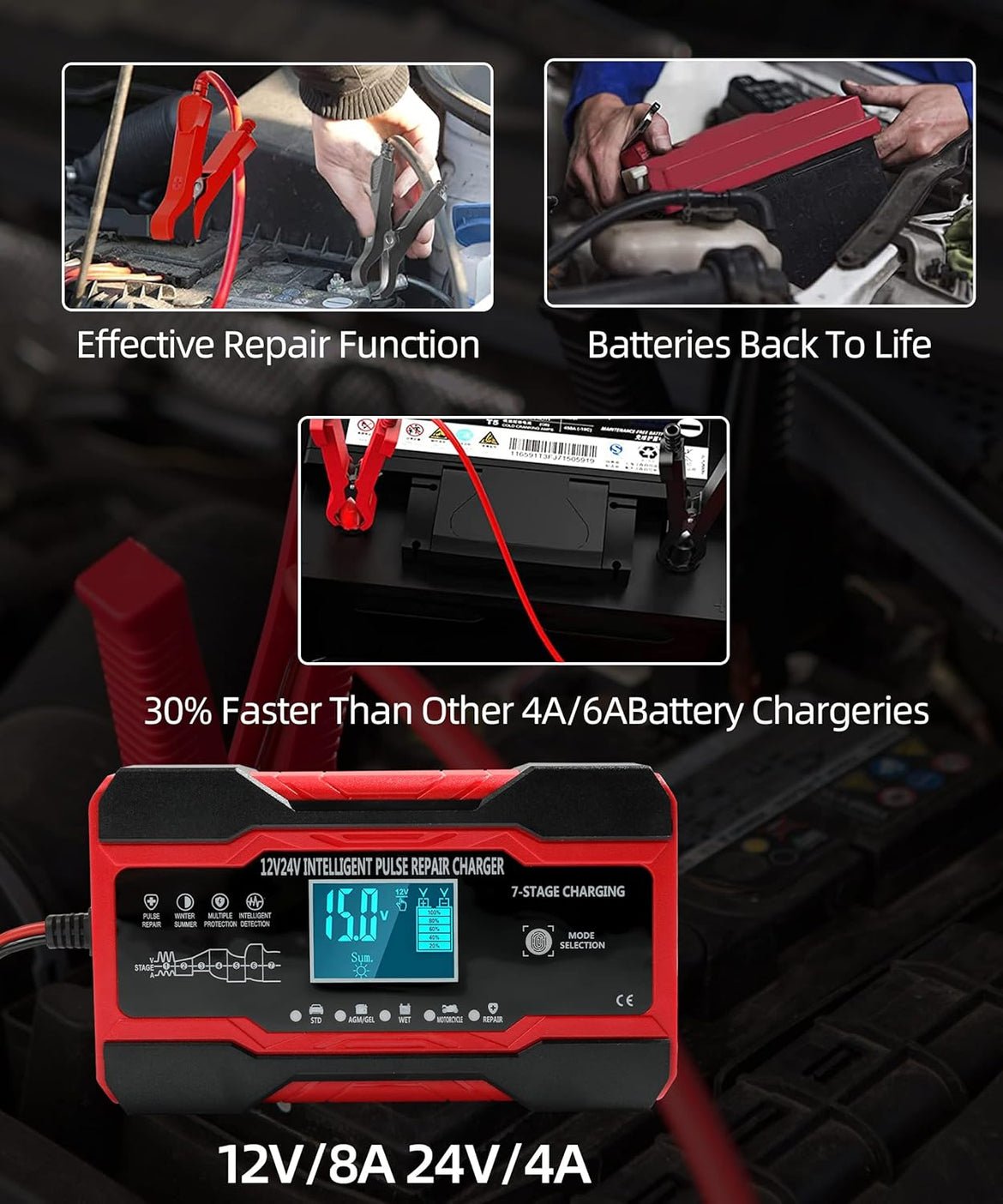 Universal 12V/6A AC To DC Car Trickle Charger With LCD Display Pulse Repair Charger 1 Pc