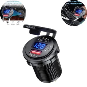 1 Pc Universal 60W PD Type C/QC 3.0 USB Charger Socket With Button Switch LED Voltmeter Fast Charging for 12V 24V